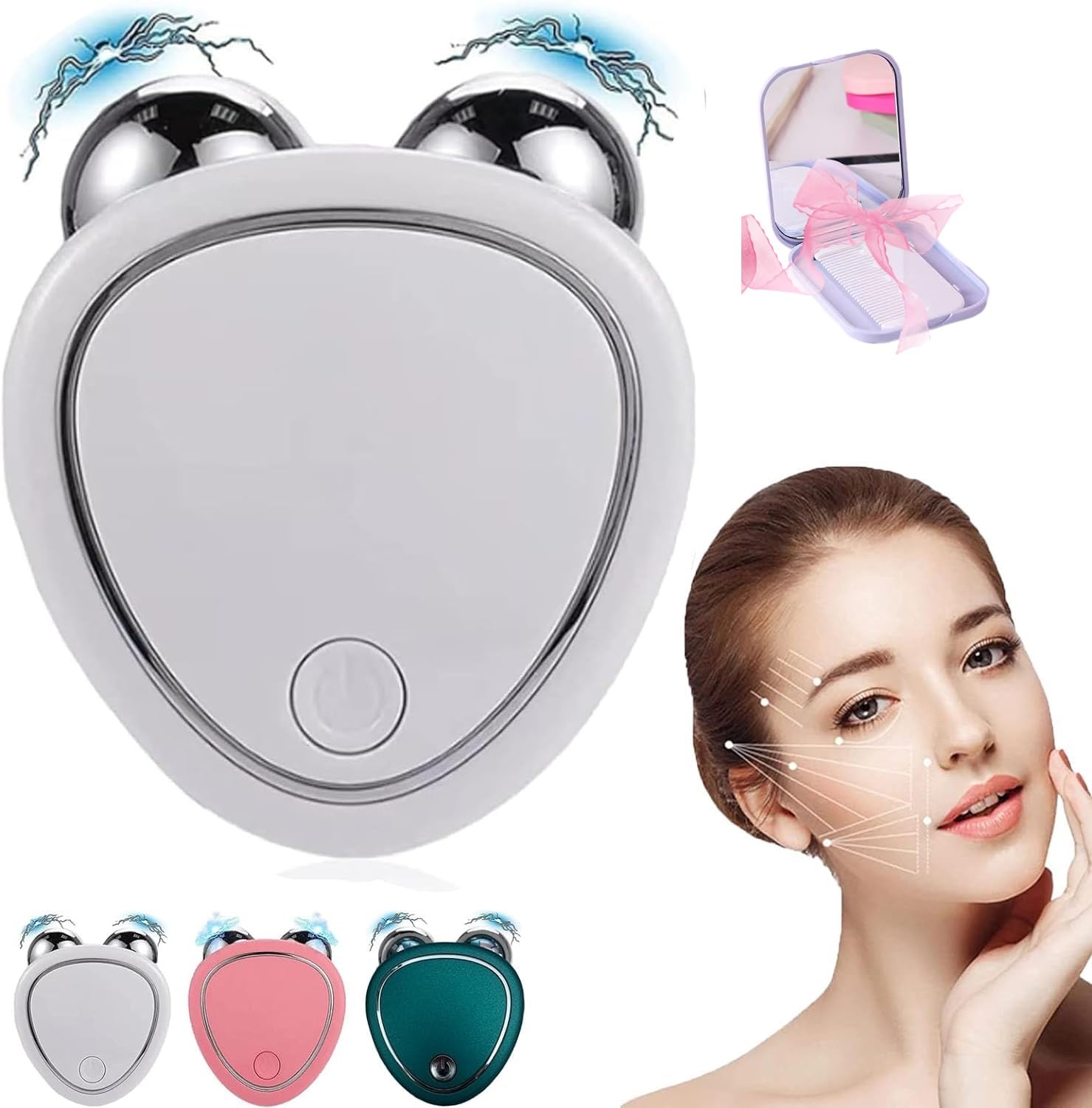 Skindion - Microcurrent Face Device Roller,skindion Levantamiento Facial Con Microcorriente Antiarrugas,Anti Aging Facial,Face Lift Skin Tightening Massager,Facial Wrinkle Remover (Color : Gray)