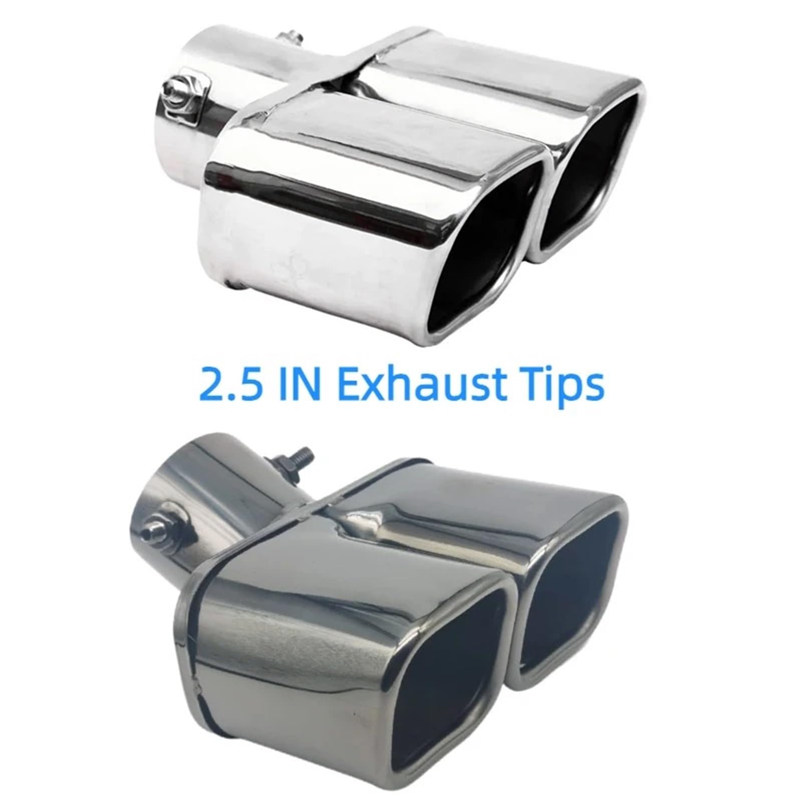 Terminale Tubo Coda 1 pezzo Argento/nero Doppio Terminale Per Auto Tubo Di Scarico Quadrato Universale In Acciaio Inox Ingresso Marmitta 2,5" 3"