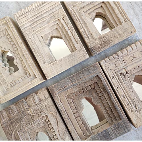 Old Indian Bleach Temple Mirror / Set Of 6 / Reclaimed Mirror / Home Decor Bleach White Approx - 20 X 15 X 4 #TOP3
