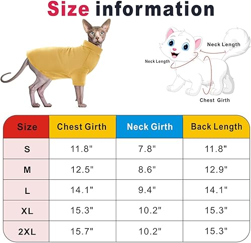 Miniatura 7 de Idepet Sphynx - Paquete de 2 suéteres para gatos, cuello alto, sin pelo, suave y cálido, ropa de gatito con mangas, pijama de invierno para