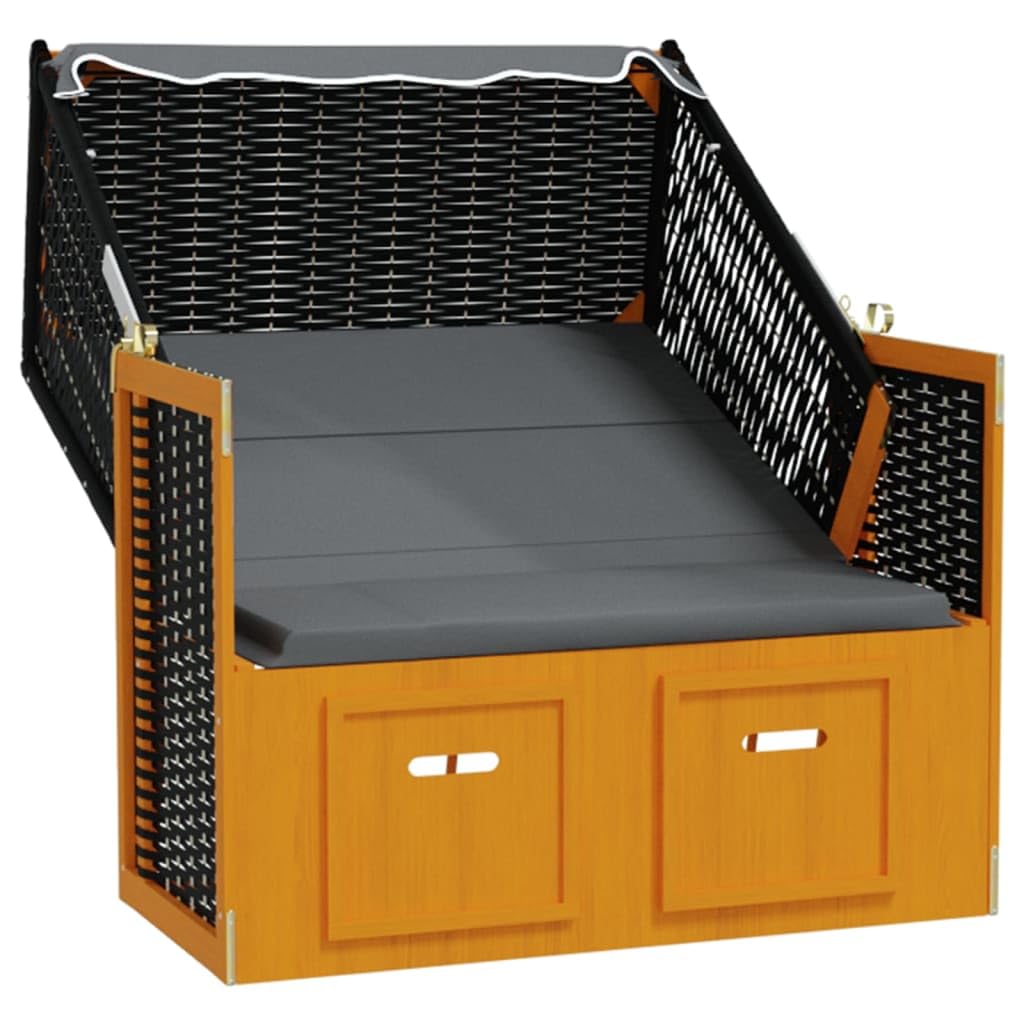 Willood Strandkorb mit Dach Poly Rattan & Massivholz Schwarz Anthrazit