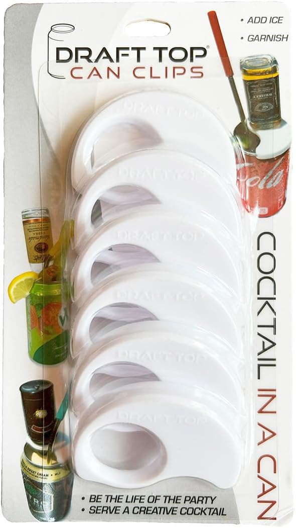 Topless Can Clips - Portable Mini Liquor Bottle Holders - Perfect for Tailgating Gear & at-Home Bars, Drink Mixology Tool for Canned Beverages & Cocktails, Fits 8oz to 19oz Cans, White