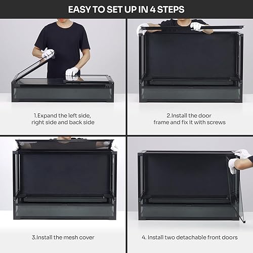 Miniatura 7 de REPTI ZOO Tanque de reptiles plegable de 120 galones, terrario de reptiles grande de vidrio templado de 48 x 24 x 24 pulgadas, parte trasera de PVC