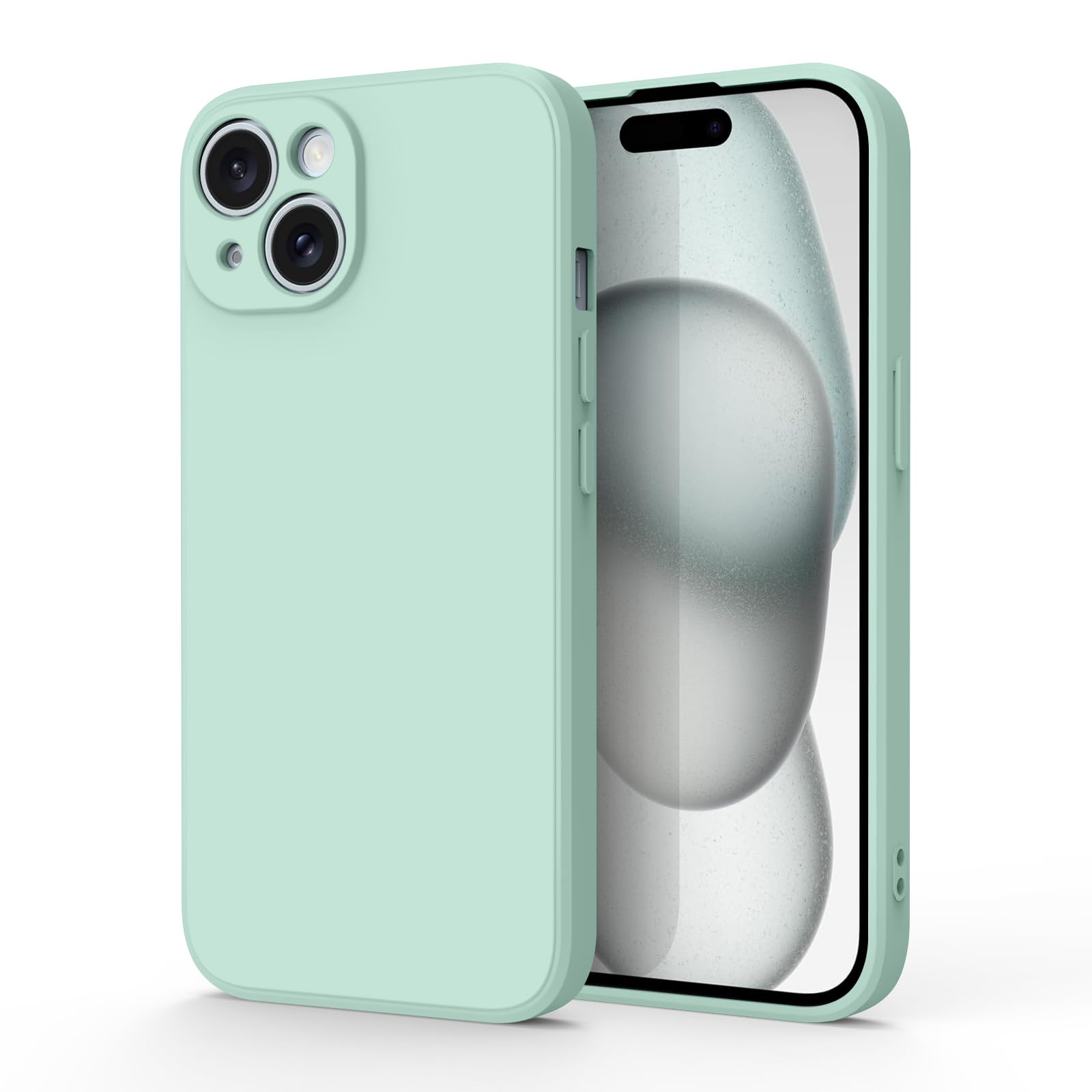 Oumida Soft Silicone Cases for iPhone 15 Case 6.1, Slim Liquid Silicone 3 Layers Full Covered Soft Gel Rubber Phone Case Protective Cover for iPhone 15 Cover (Light Cyan)