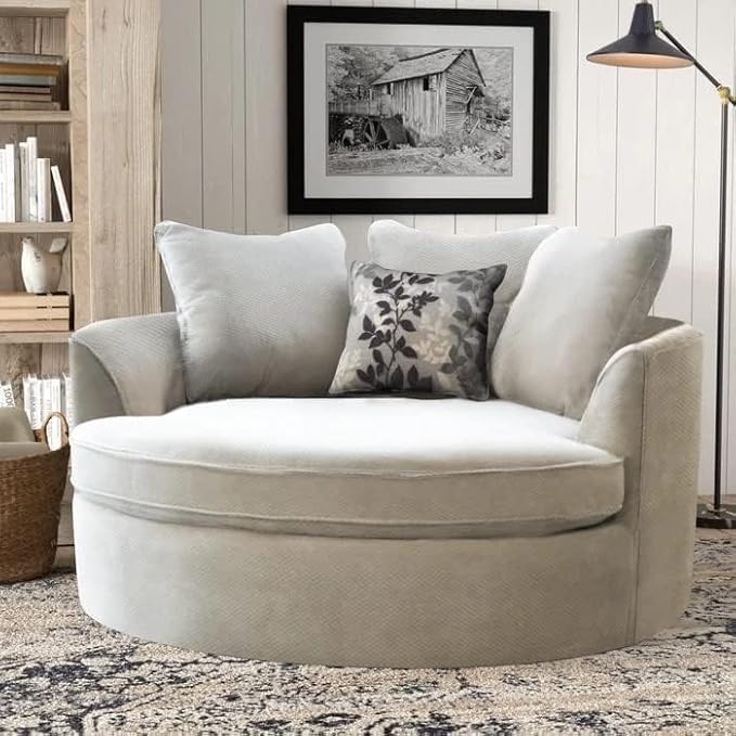 Barrel Chair Accent Sofa | with Pillows Round Sofa Modern Oversize Arm Chair Cozy Club Chair for Bedroom, Living Room, Lounge, Hotel & Office Sofa (Cream)