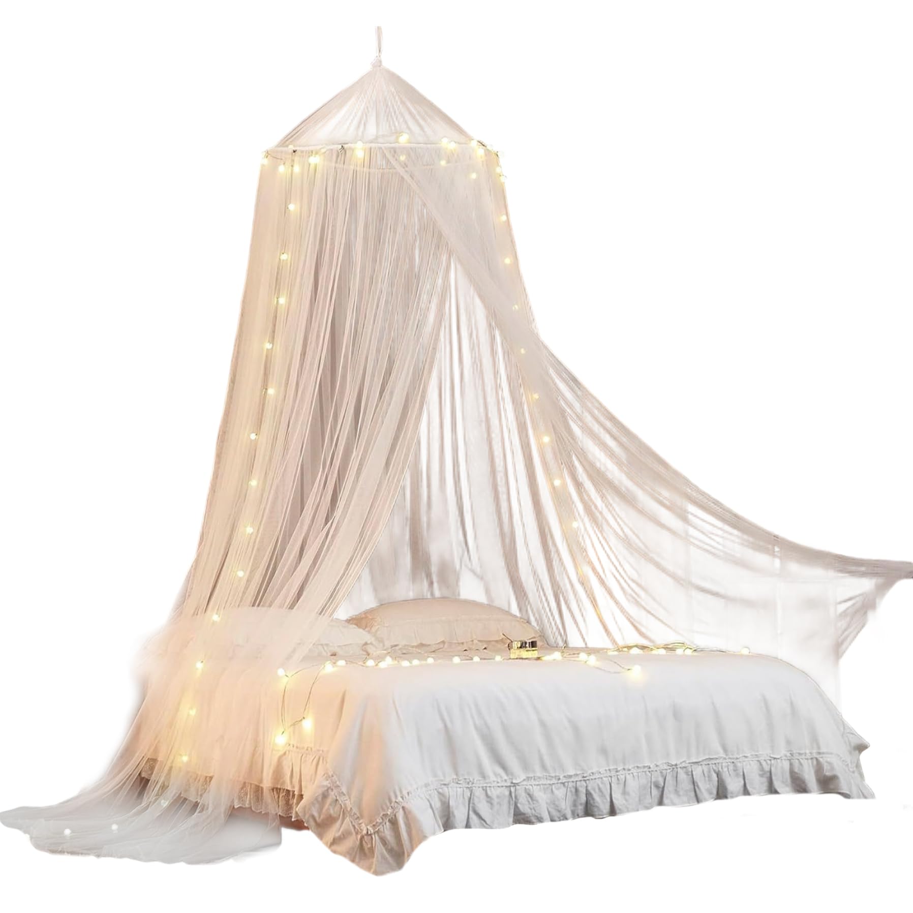 Peosaard Bed Canopy, Bed Canopy with Lights, Princess for Girls, Extra Large Dome Foldable Mosquitos Net for Kids Boys Girls Room Decoration Single Door, for