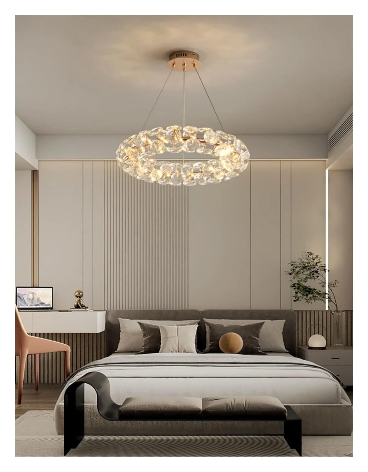 LYMSXAZOU Luxurious Round French Crystal Chandelier Modern Lighting Fixture for Restaurant Hall Dimmable RC Elegant Home Decor (D60 cm) - Stunning Interior Illumination
