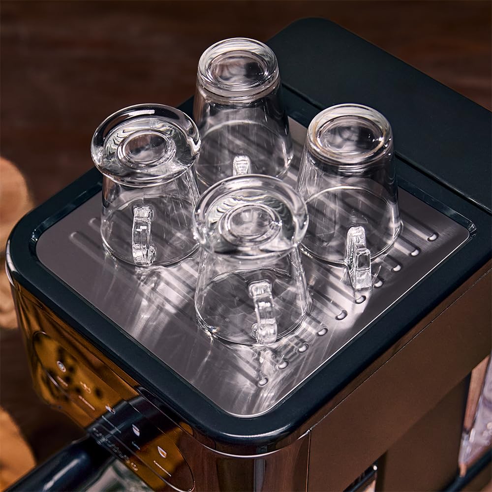 Cecotec Macchina Caffè Espresso Power Espresso 20 ColdBrew Latte+. 1350W, 20Bar, ColdBrew, Schermo Touch Color, Serbatoio Acqua 1.5L, 500ml Latte, Acciaio Scuro, Scaldatazze, Doppio Braccio