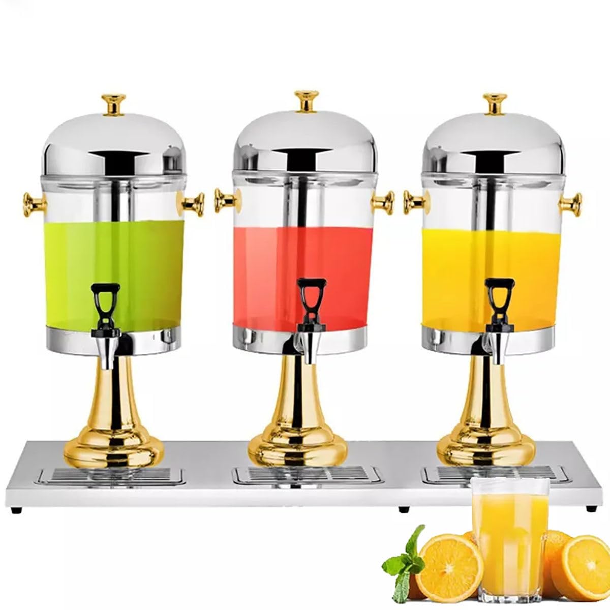 Dispenser Per Bevande Commerciali Da 6 L/24 L, Dispenser Per Succo Caldo Freddo In Vetro Trasparente Con Coperchio E Rubinetto, Per Latte, Fiori, Tè, Birra, Acqua, Succhi, Bevande Fredde,Gold-24L
