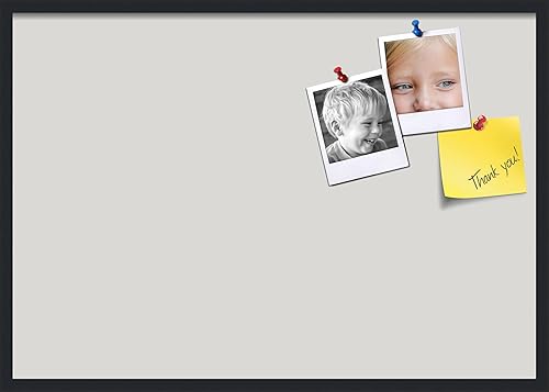 PinPix Tablero de anuncios de corcho de 40 x 28 pulgadas. Este tablero decorativo enmarcado viene con un diseño de piedra clara y un marco negro