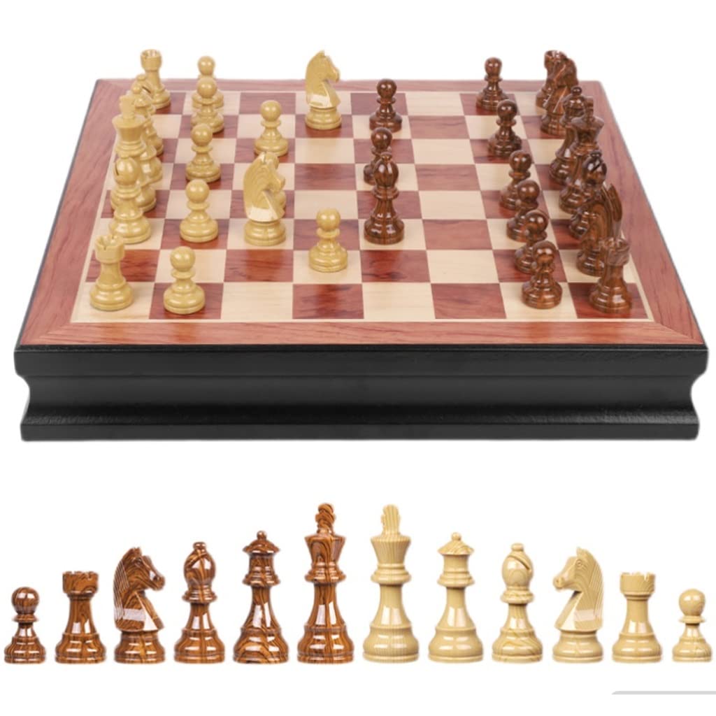 ZAW Schach Rosenholzschach 15Imch Magnetische Schublade Aufbewahrungsbox Tragbare Schachfiguren Erwachsene Schachbrett Spiel Sets Geschenk 2 Extra Queens Chess (Color : A+Chess Board)