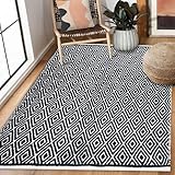 Chardin home 100% Cotton Diamond Area Rug Fully Reversible, Size - 3'x5', Machine Washable, Black/White