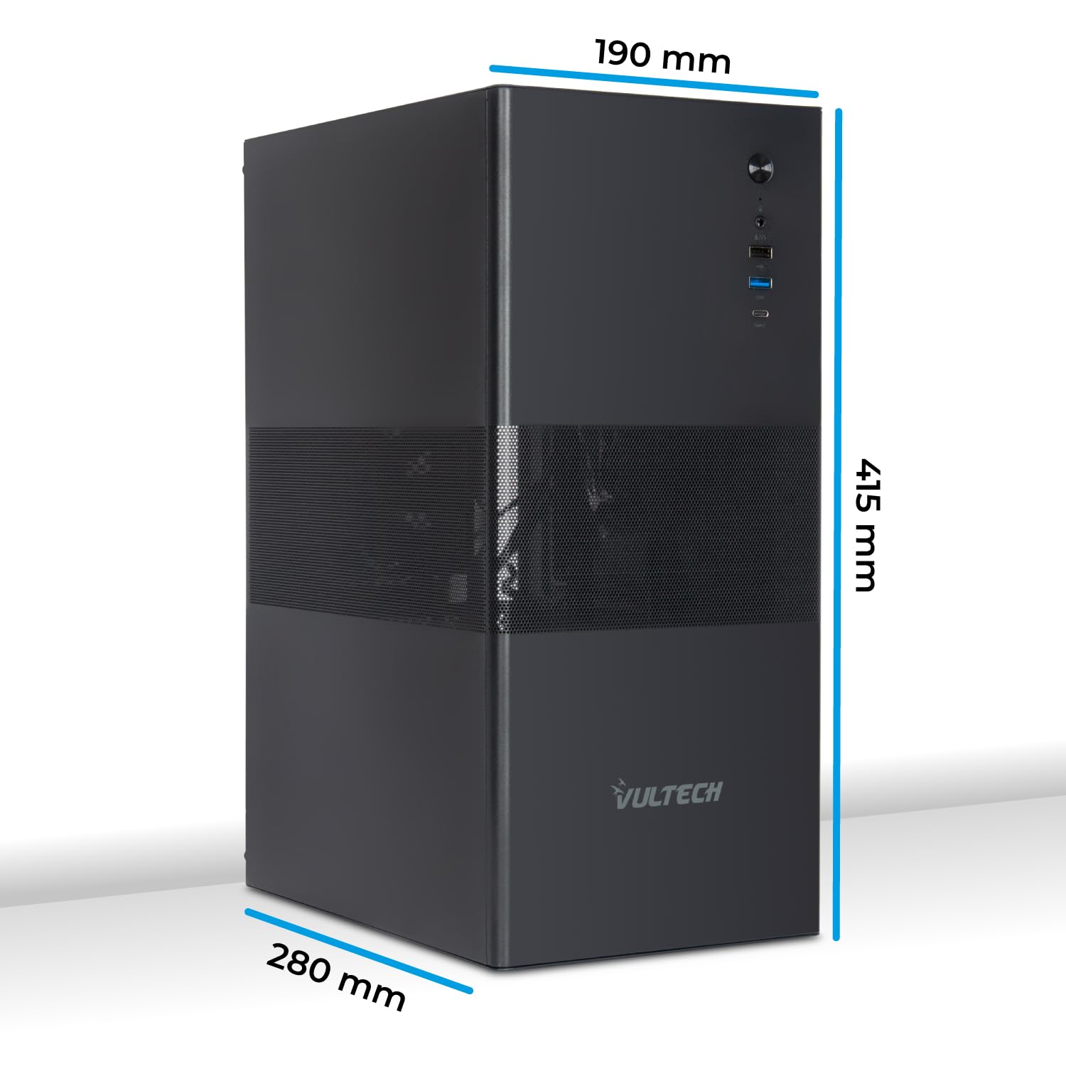VulTech VCO-A1759-N Boîtier PC ATX Mid Tower en Acier SPCC, Type-C, USB 3.0, Ventilateur 120 mm Inclus sans Alimentation, Noir