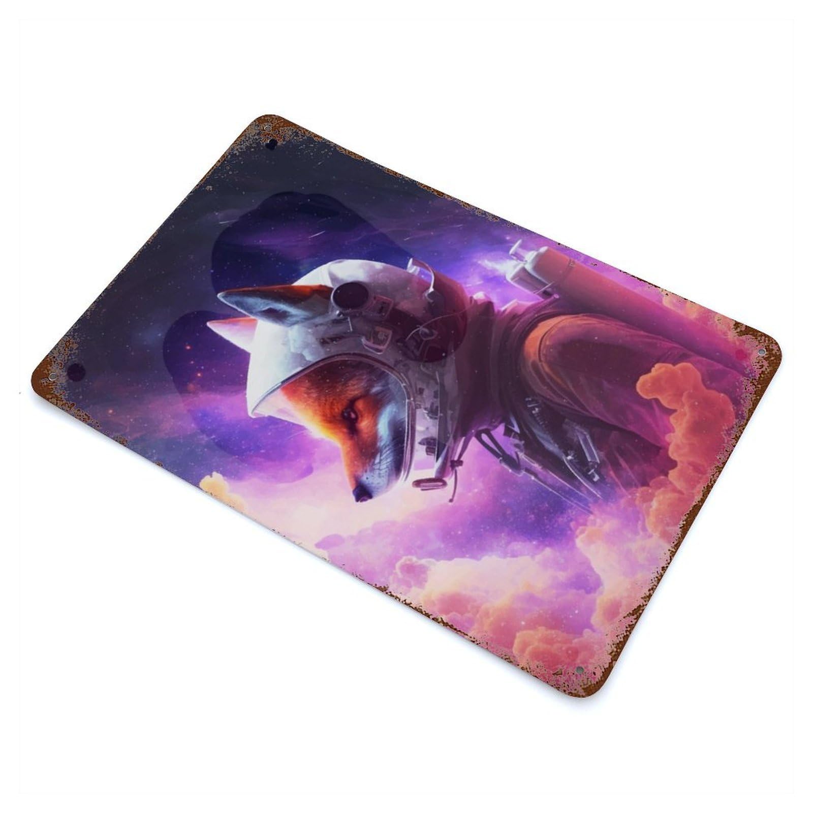 Galaxy Fox 11.8"x7.9" Rusty Metal Tin Sign, Shabby Chic Decor for Bistro, Counter And Cafe Decor