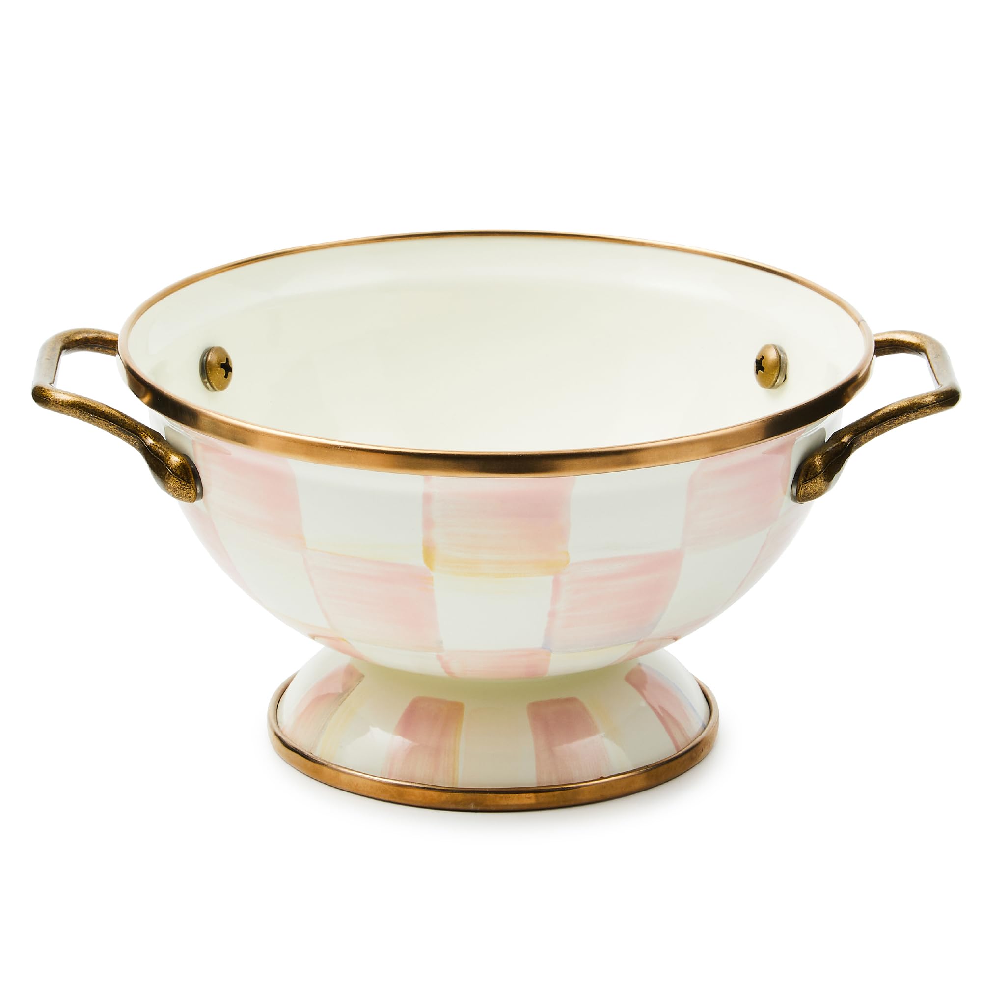 MACKENZIE-CHILDS Enamel Bowl, Serving Bowl for Entertaining, Simply Anything Bowl, Small, Pink-and-White Rosy Check
