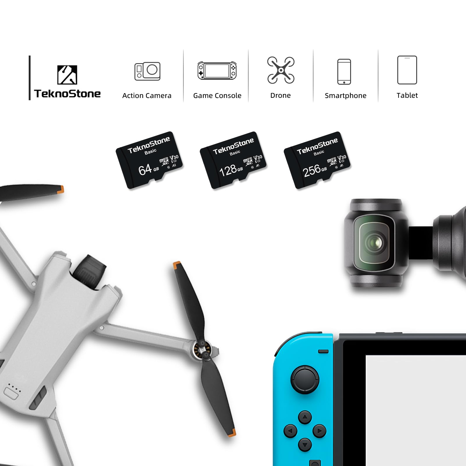 Lot de 5 cartes mémoire micro SDXC Basic de 128 Go avec adaptateur jusqu'à 90 Mo/s de vitesse de lecture U3 V30 A1 - Vidéo HD - Support carte TF pour caméras embarquées, caméras de sécurité