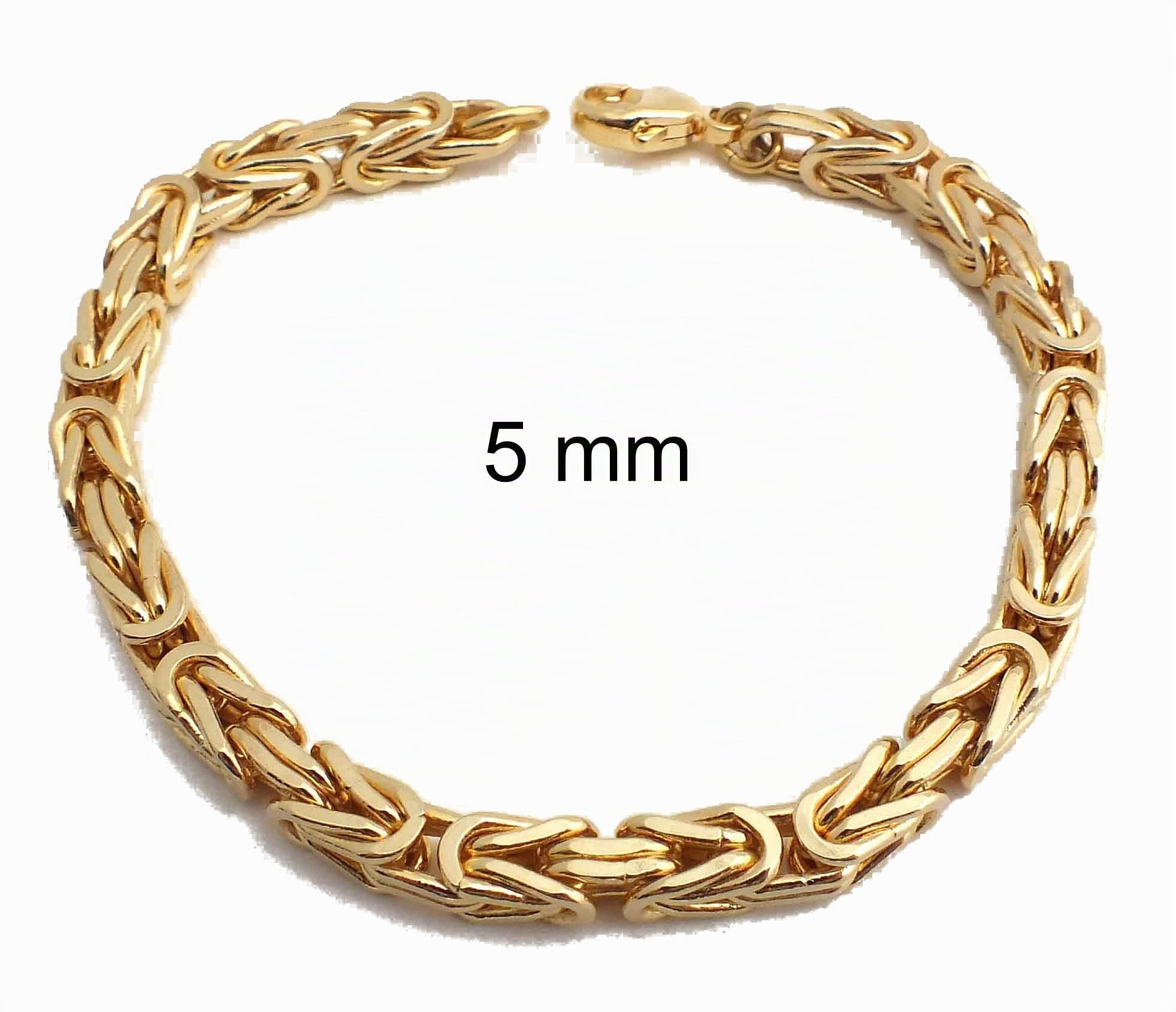 Bracelet byzantin carré - Chaîne italienne originale - Plaqué or 18 carats ou doublé - 5 mm de large - Longueur au choix