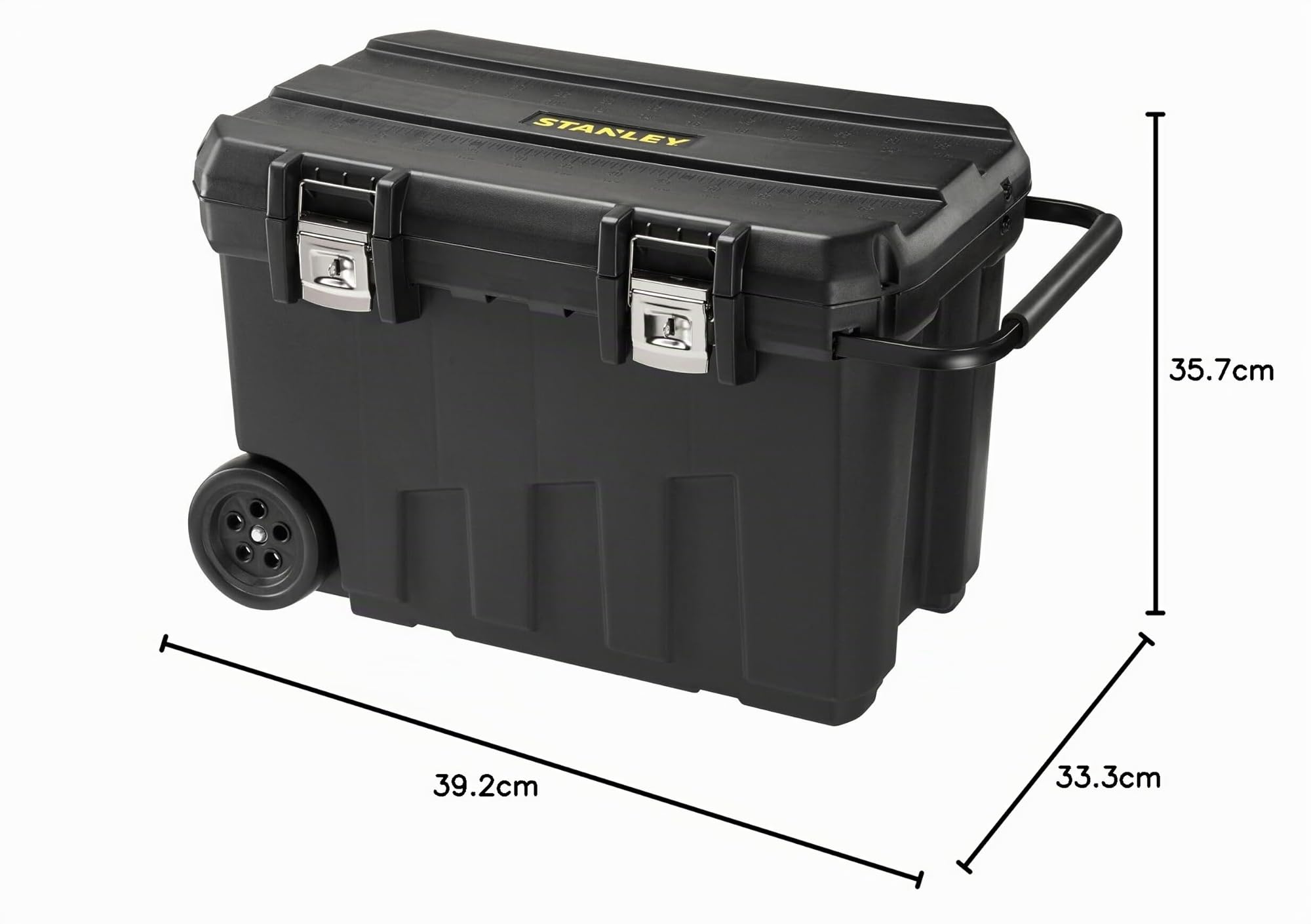 STANLEY Arcón de Transporte Mediano, Caja de herramientas, Capacidad de 91L, con Ruedas, Fabricado con cierres Metalálicos, Dimensiones 76,8 x 49 x 47,6 cm, 1-92-978
