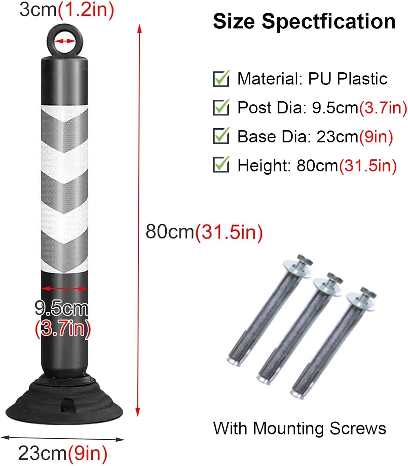Traffic Post Safety Cone Barrier Cone 80cm Tall Street Cones with Reflective Collars,Driveway/Sidewalk/Public Area Traffic Delineator Post,Flexible Garage Parking Safety Barrier(Black+red,1 Pcs)
