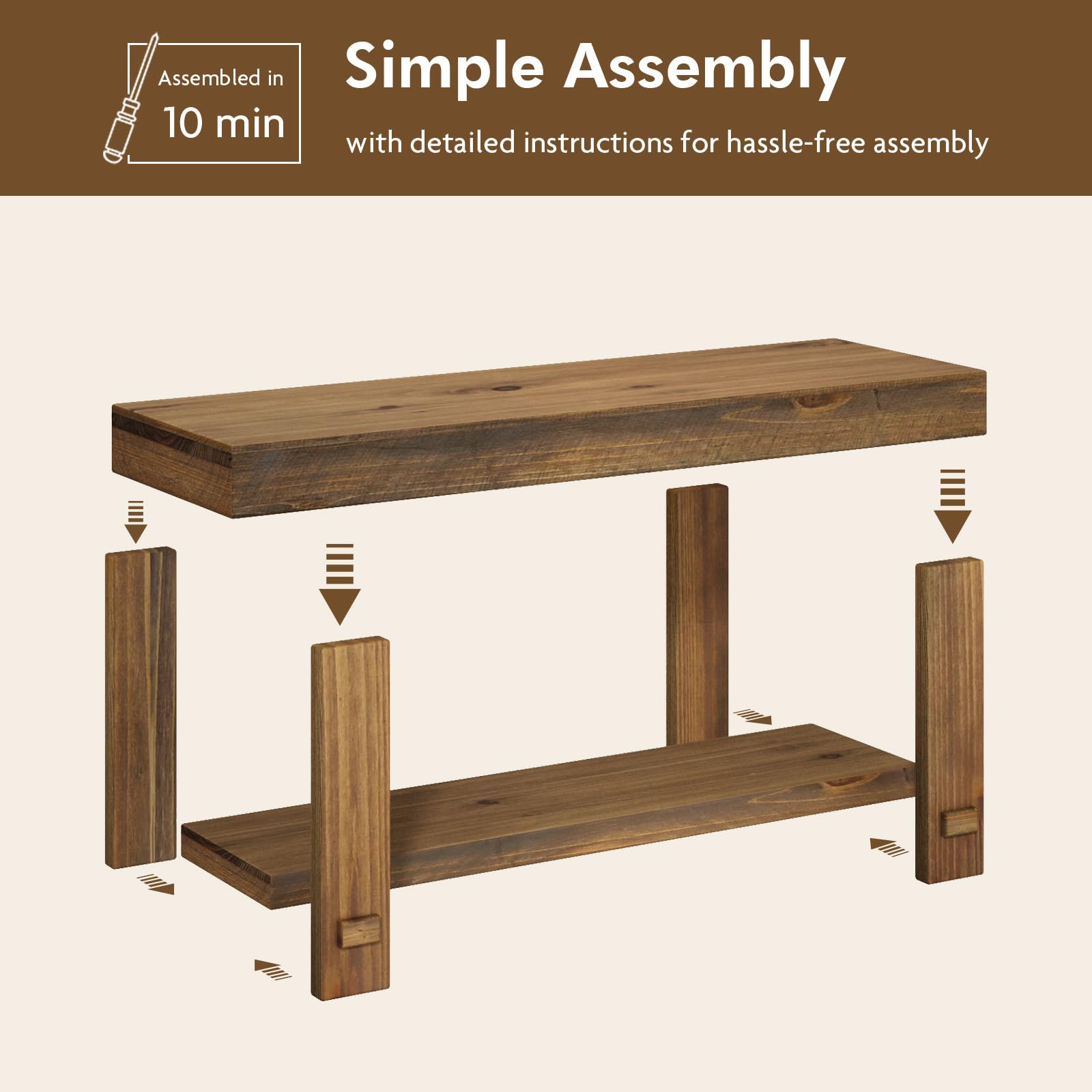 Solid Wood Entryway Bench - 42.6" Farmhouse Long Narrow Benches | Rustic Natural, Storage Bench, Easy Assembly, for Indoor, Entryway, Dining Room, Living Room, Bedroom and Hallway