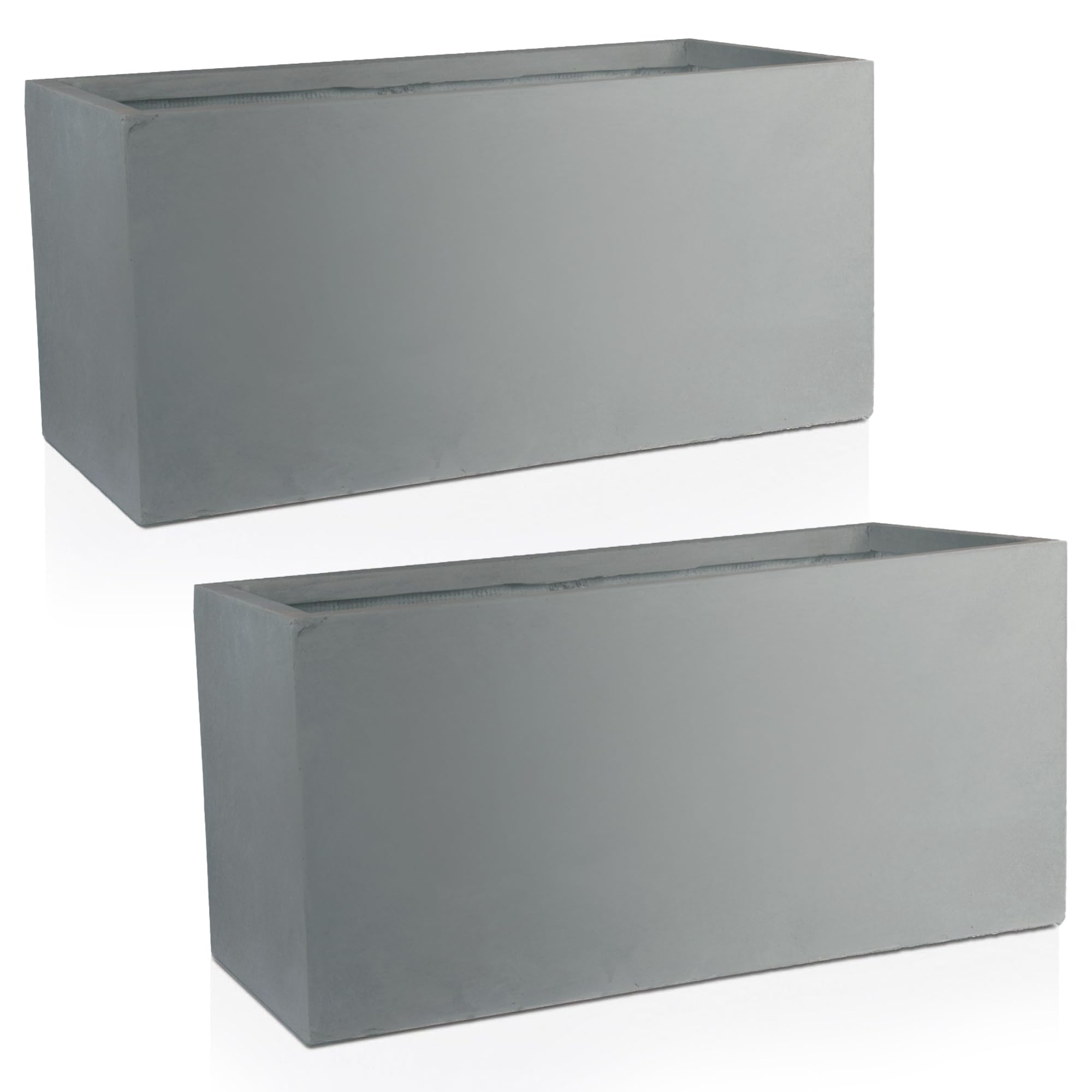 IDEALIST Set of 2 60cm Large Trough | Grey Reinforced Stone Rectangular Planter | Garden Planters with Drainage Holes L60 W30 H30 cm, 35 litres — image 1