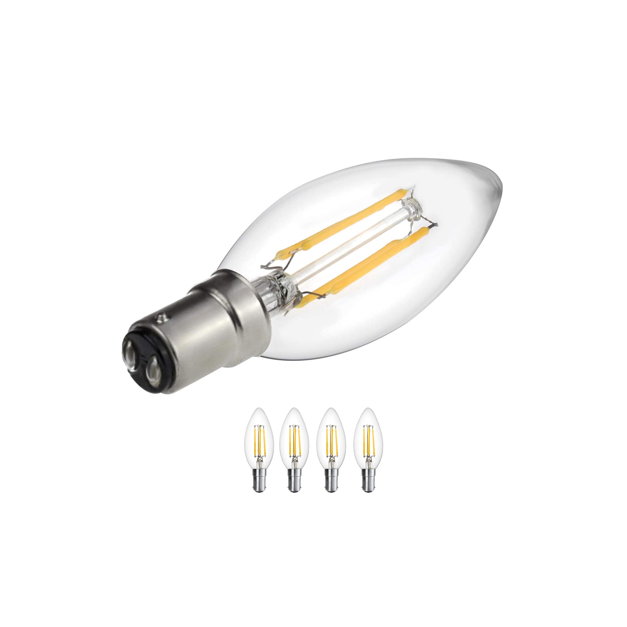 Mirrorstone+ Pack of 4 B15 4w Omni-LED Clear Candle Bulb OMNILight, 25,000 Hour Lifespan, 360 Degree Beam Angle, Cool White 6000K