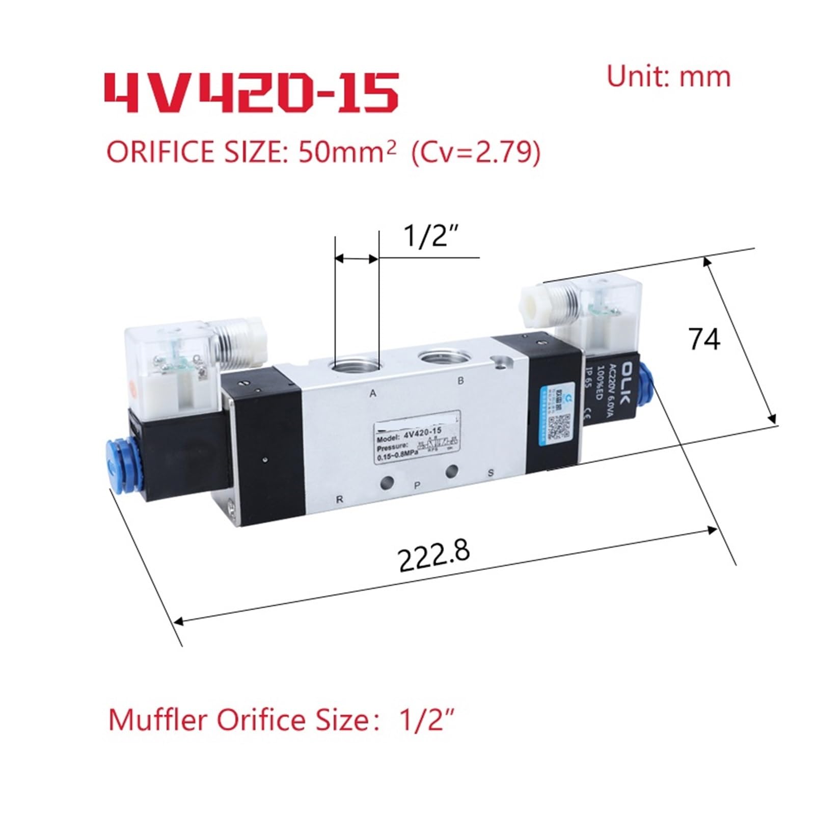 Magnetventil 4V120-06 4v220-08, Doppelkopf, Doppelsteuerung, 5-Wege, 2-Positionen, Power-Down-Halter, pneumatisches Wegeventil (4 V, 420–15, DC 24 V)