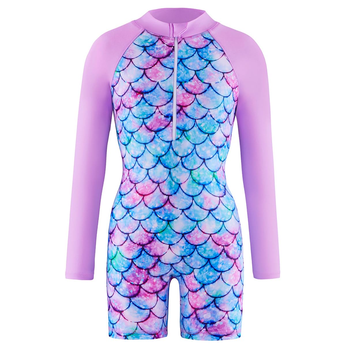 Boteria Mädchen Badeanzug Einteiler Schwimmanzug UPF 50+ Schutz Langarm Bademode Kinder Sonnenschutz Badeanzug Swimsuit (Lila, 150（10-12 Jahre）)