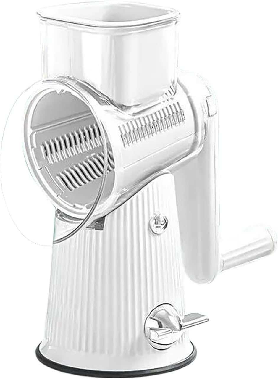 5-in-1 Manual Cheese and Vegetable Grater with Ergonomic Handle Strong Suction Base for Efficient Kitchen Food Preparation (White, 23x13x28.3cm)