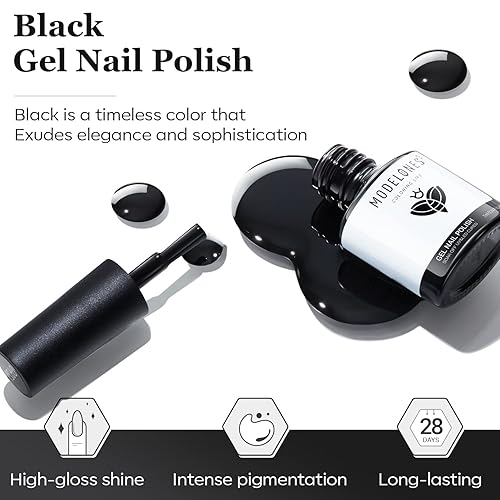 Miniatura 2 de modelones Esmalte de uñas de gel, 1 unidad de 0.5 onzas líquidas, esmalte de gel negro con base de gel súper brillante y juego de capa superior