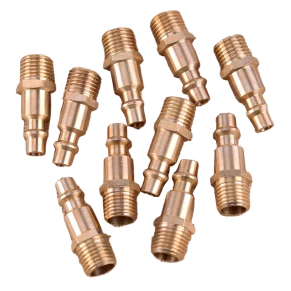 10PCS Solid Brass 1/4 Inch NPT Male Plug Air Hose Connector Quick Pneumatic Fitting Industrial Air Operated Tool Compressor Set