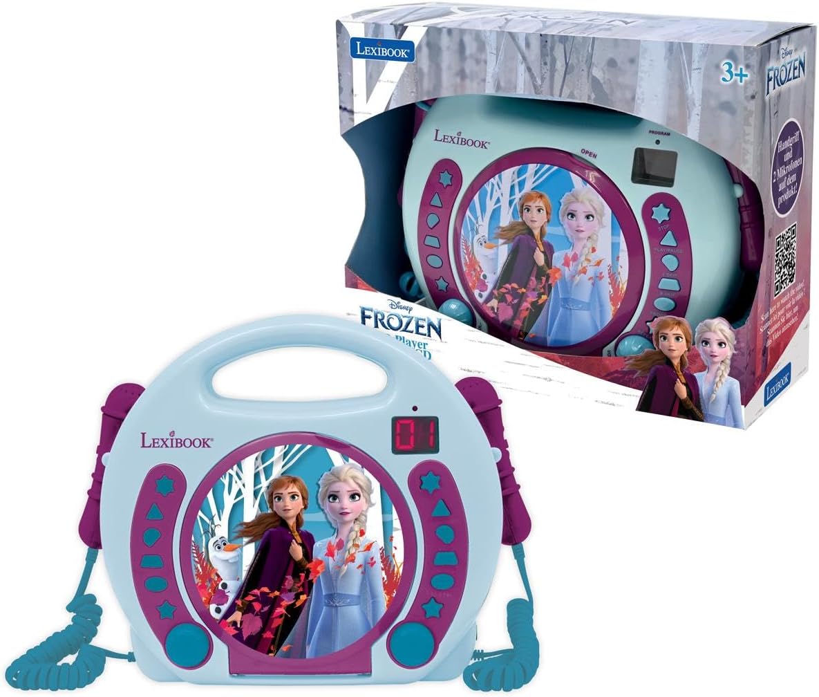 Lexibook, Frozen, Portable CD player with Microphones, Music Player, Repeat and Programming, Karaoke, Headphones jack, Blue/Purple, RCDK100FZLXB