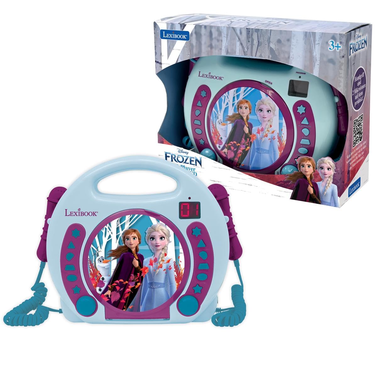 Lexibook, Frozen, Portable CD player with Microphones, Music Player, Repeat and Programming, Karaoke, Headphones jack, Blue/Purple, RCDK100FZLXB