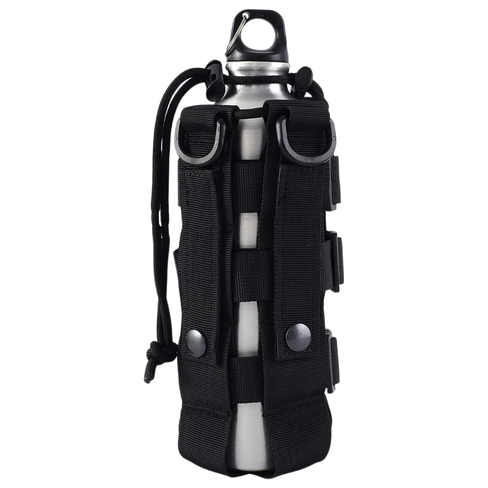 Colexy Bolsa táctica para Botellas de Agua, Ajustable Mochila Jaula para Botella de Agua, Material de Nylon con cordón, Adecuado para Correr, Senderismo,Ciclismo,Camping (Negro)