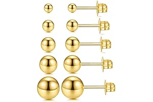 S925 Sterling Silver 14k Stud Earrings Set of 5 with Gold Ball Women Stud