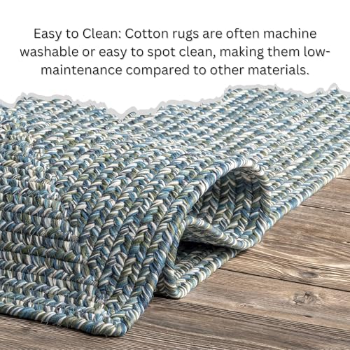 Image of Handwoven Natural Rectangular Cotton Fibres, Braided Reversible Jute and Cotton Round Rug /Carpet for Bedroom Living /Dining Room (5x8 feet, grreen)
