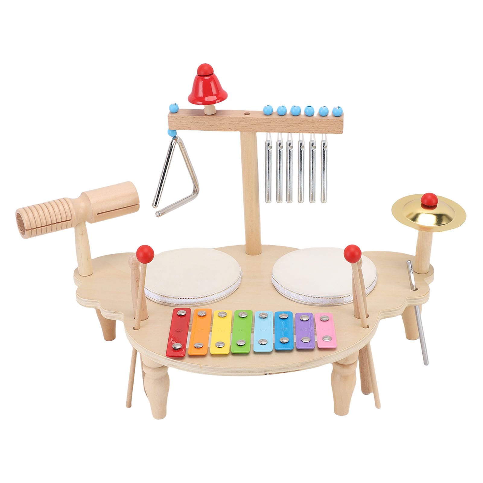 Sxhlseller Set di Percussioni per Bambini in Legno |Tamburo Glockenspiel Carillon Campana Triangolo Piatto per i più Piccoli