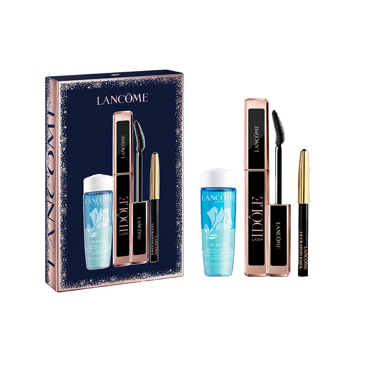 Lancôme, Lash Idôle, Set di Mascara per Ciglia 8 ml + Bifasico Bi-Facil 30 ml + Mini Eyeliner Khól, per Sollevare, Dare Volume e Mescolare Ogni Ciglia 3 Pezzi