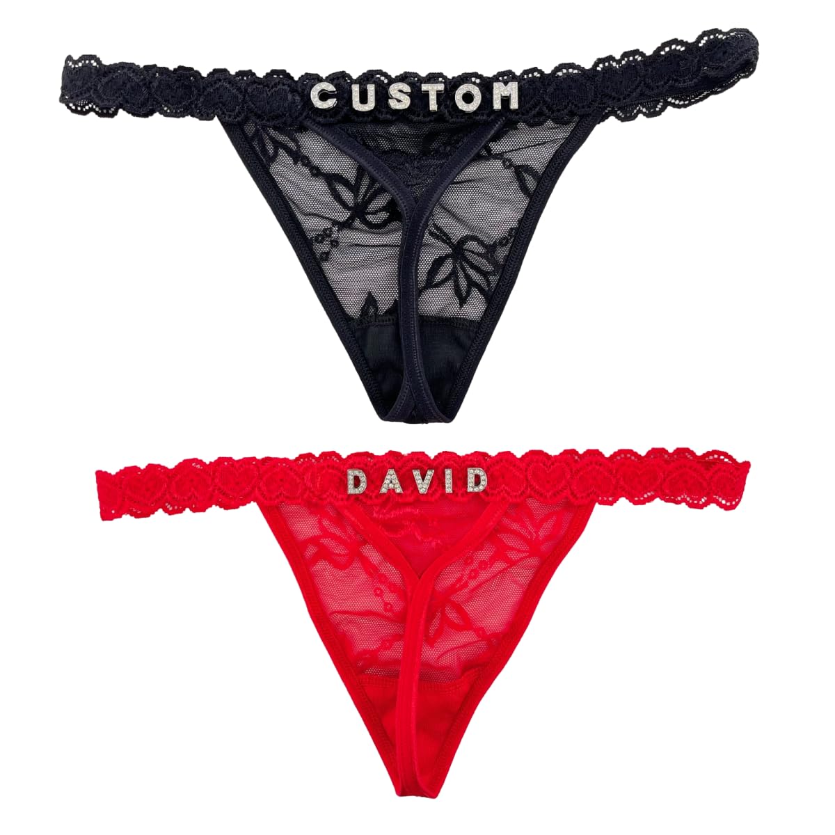 UIASKOWP 2-Pack Personalized Thongs With Names Custom Thong With His Name Hand Sewn Low Rise Lace G-String Panties