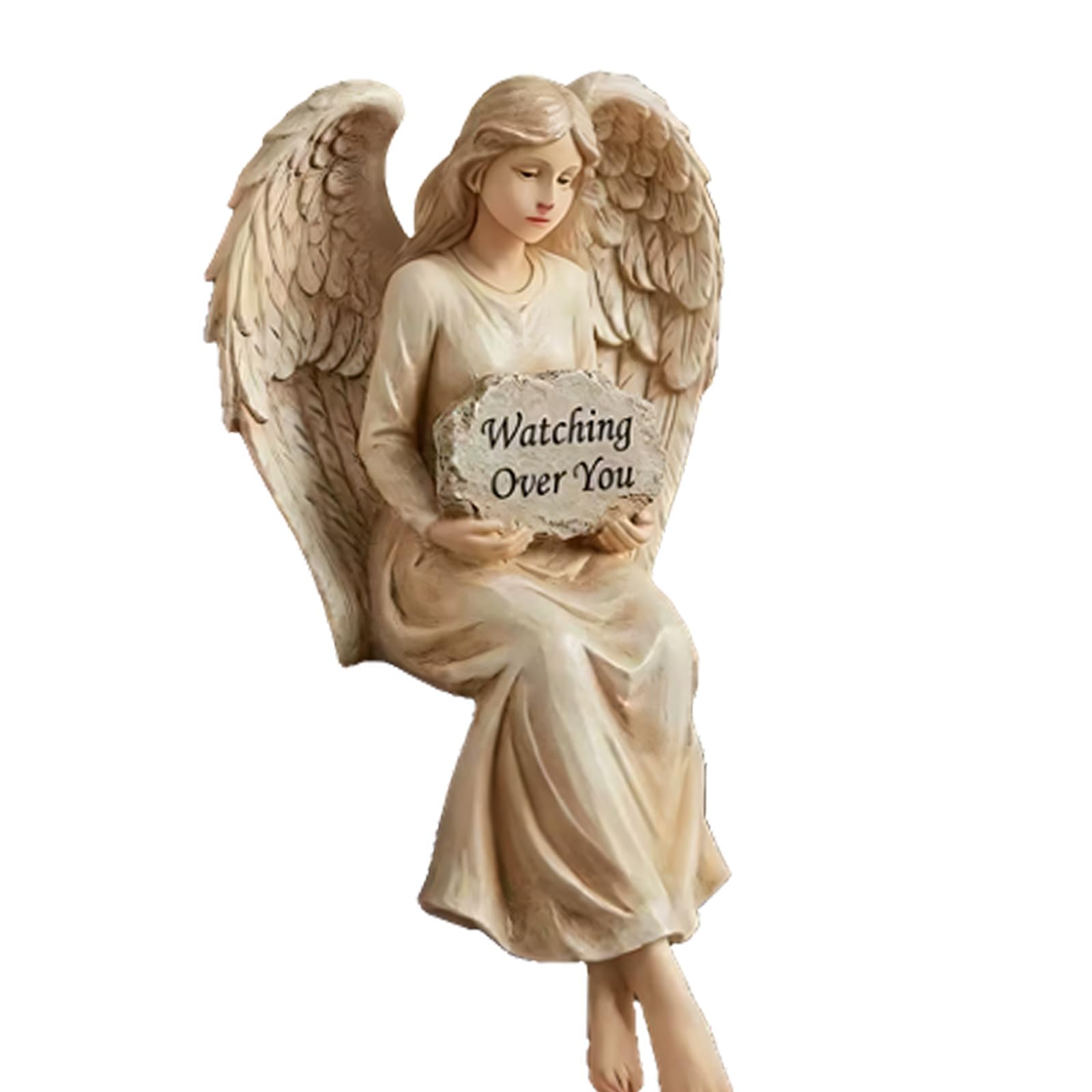 COOLHOOD Sitting Figure Angelic with Wing Sitter Statue Holding a Plaques Love Symbol Encouragement Shelf Decors Angelic with Wing Figurine