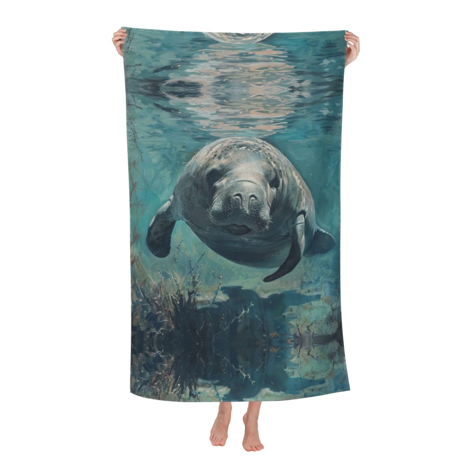 KPXXAQT Crazy Save Manatee Print Oversized Adult Beach Towel Quick-Dry Travel Swimming Camping Outdoor Adventures
