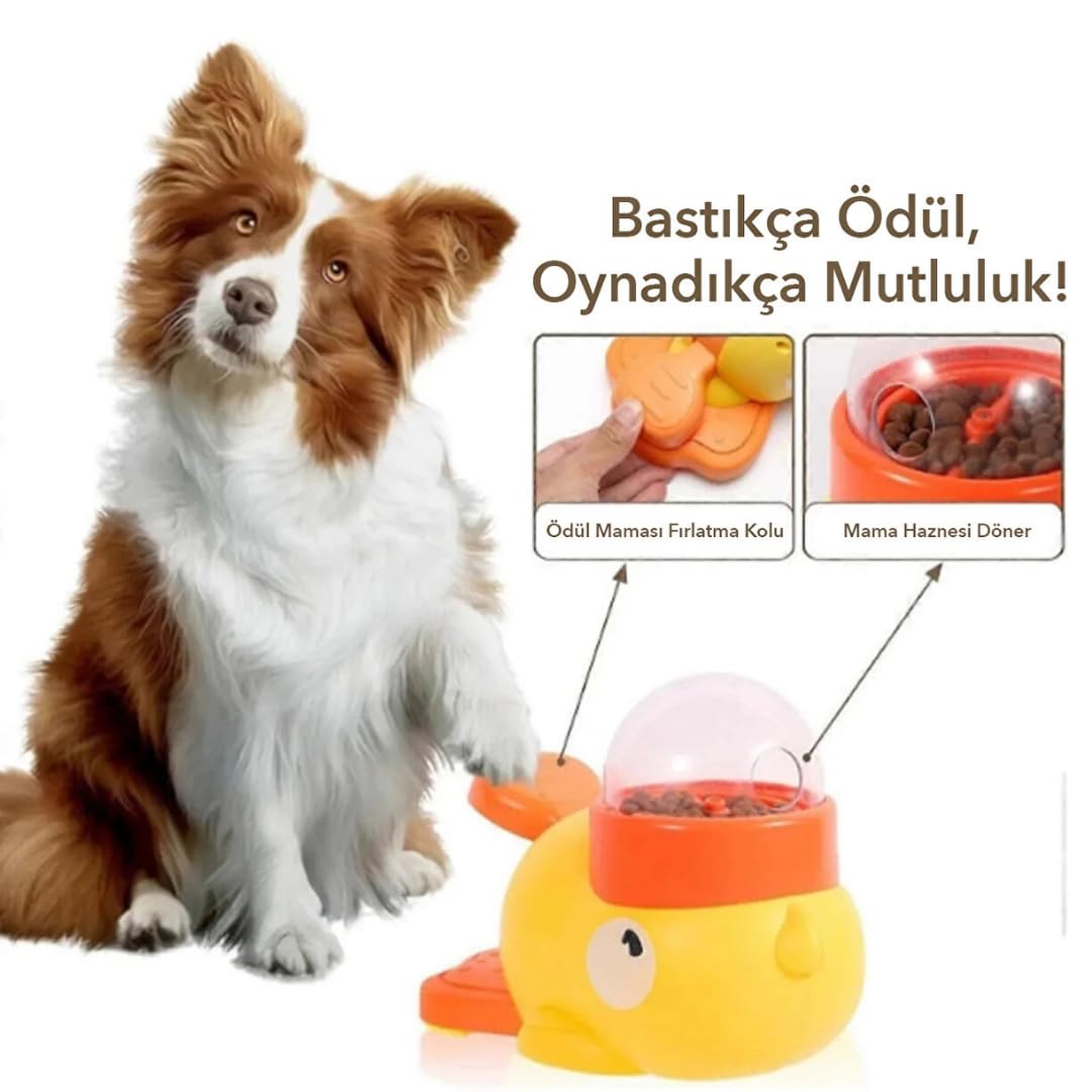 Jouis İnteraktif Kedi Köpek Mama Oyuncağı, Ördek Şeklinde Pedallı Ödül Maması Fırlatıcı, Zeka Geliştirici Yavaş Beslenme Aparatı, Evcil Hayvan Stres Azaltıcı Egzersiz Oyuncağı