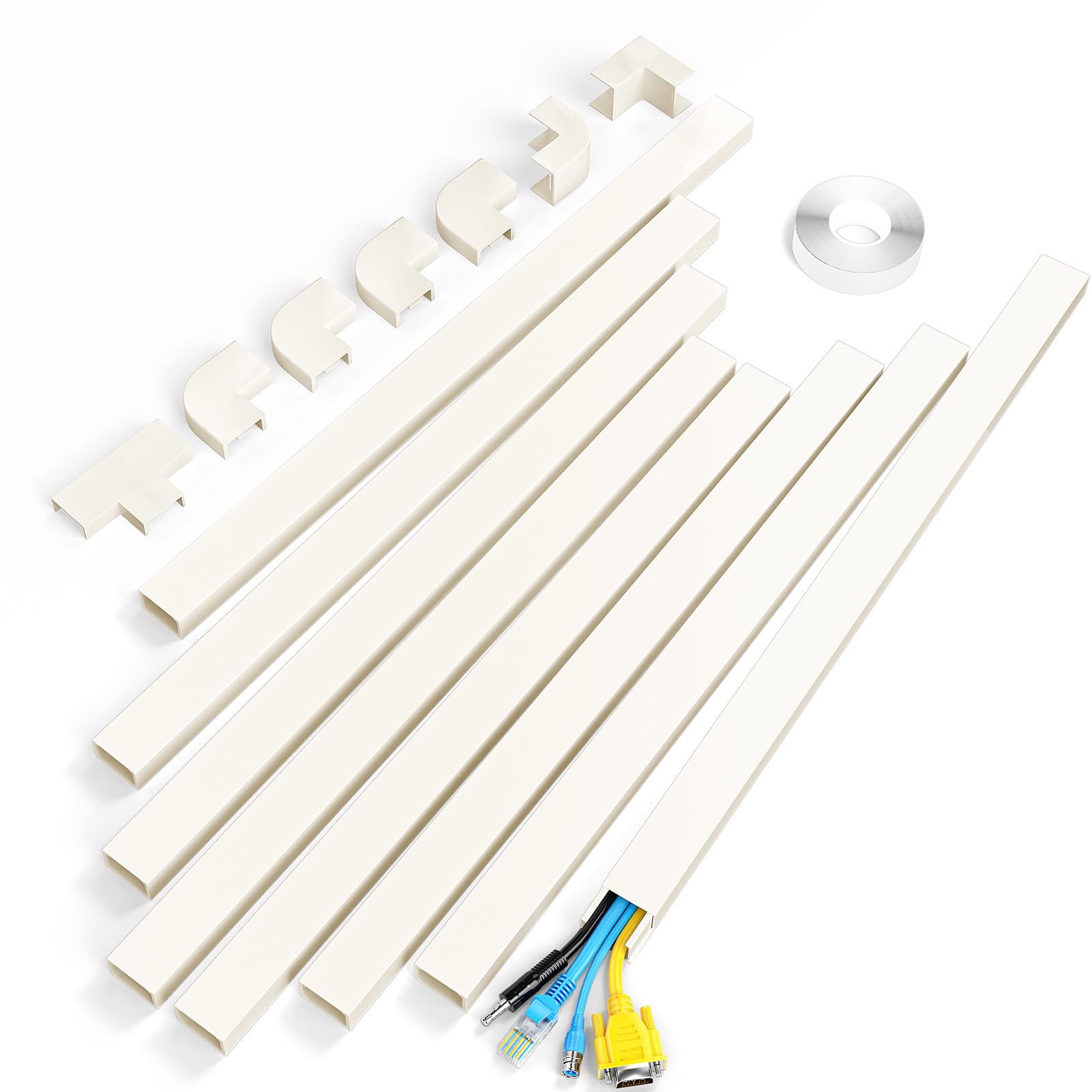Photo 1 of ** two are missing **Yecaye Cord Hider, 113in Large Cord Covers for Wires on Wall, Cord Organizer for 3-4 Wires, Easy Install Cable Management Kit, TV Wire Hider for Home Office, W1.18in H0.67in, Beige