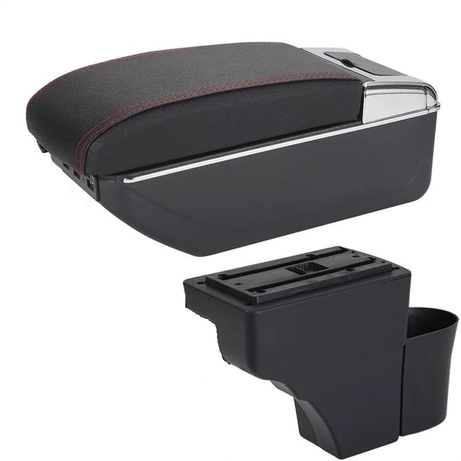 Armrest Box With Multifunctional Support PU Upholstered Car Interior Modification Accessories For Note(A1 Black red 7USB)