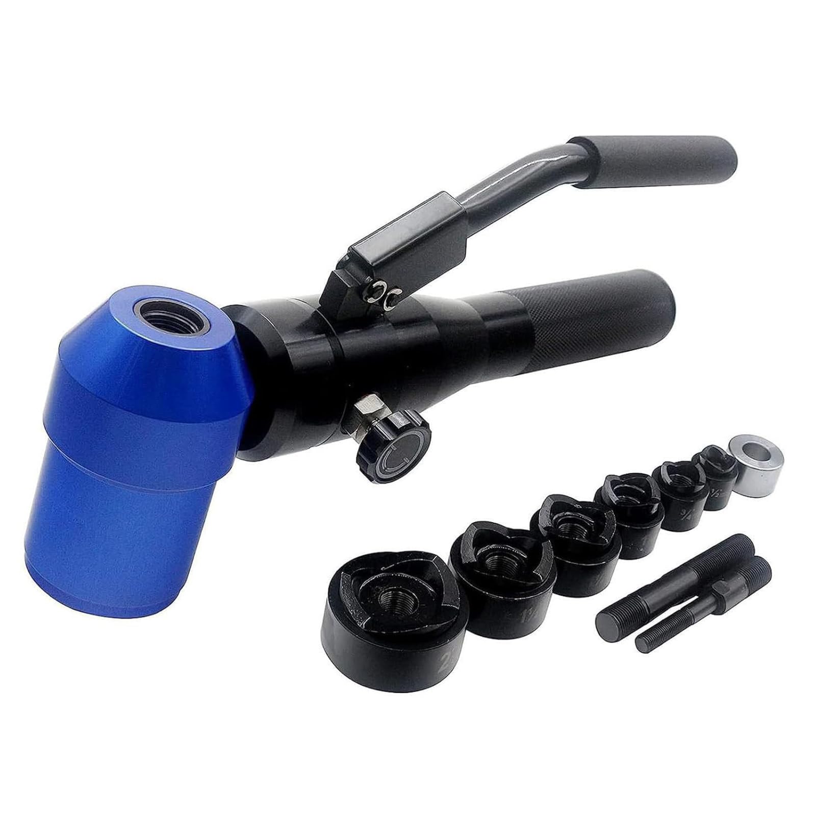 Kit De Sacabocados Hidráulicos, Perforadora De Láminas De Metal Excavadora De Agujeros Hidráulica, Punzonadora De Chapa Metálica con 6 Troqueles, para Aluminio, Latón,Blue