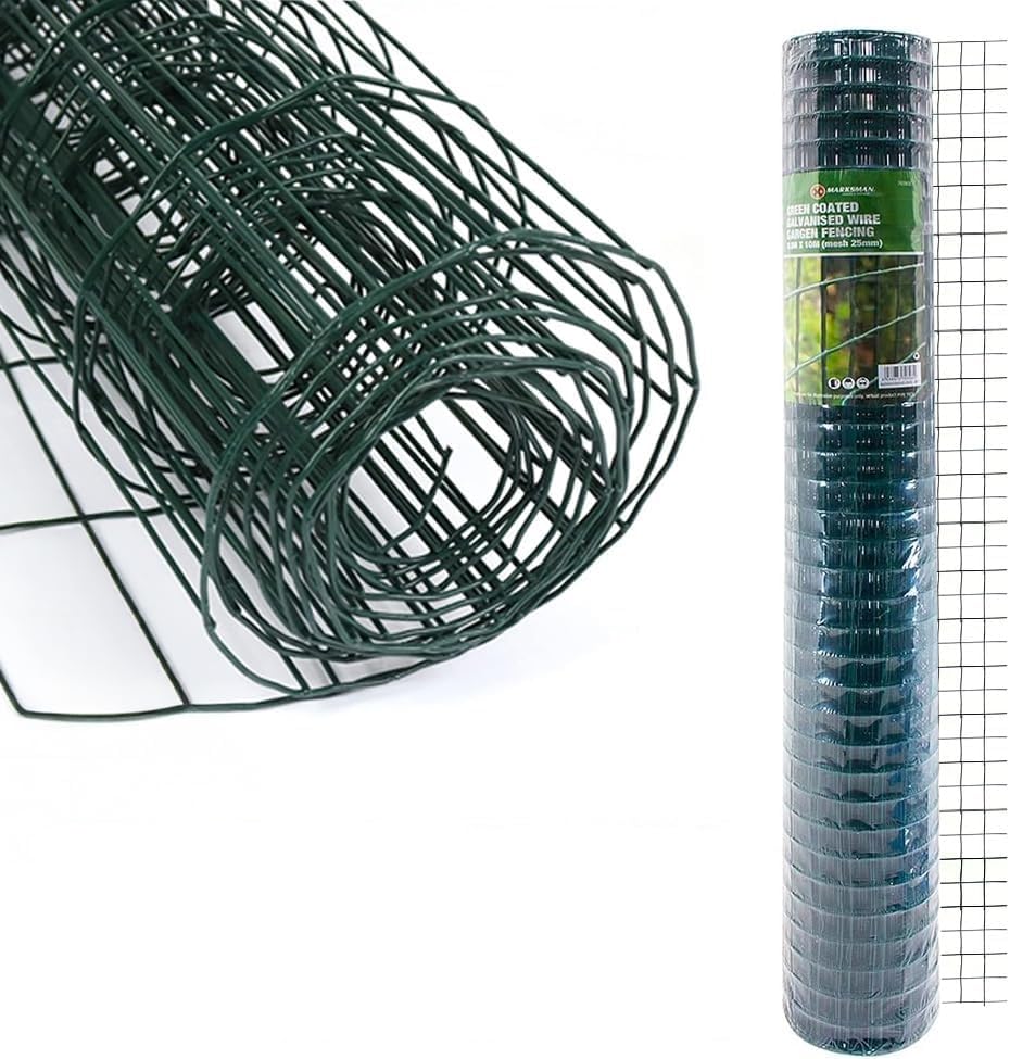 Green Coated Galvanised Wire - Garden Netting Mesh 25mm Outdoor 0.9m X 10m | Anti-rust Wire Netting For Animal Garden Enclosure And Diy Craft Home Decors | Sorting & Organising