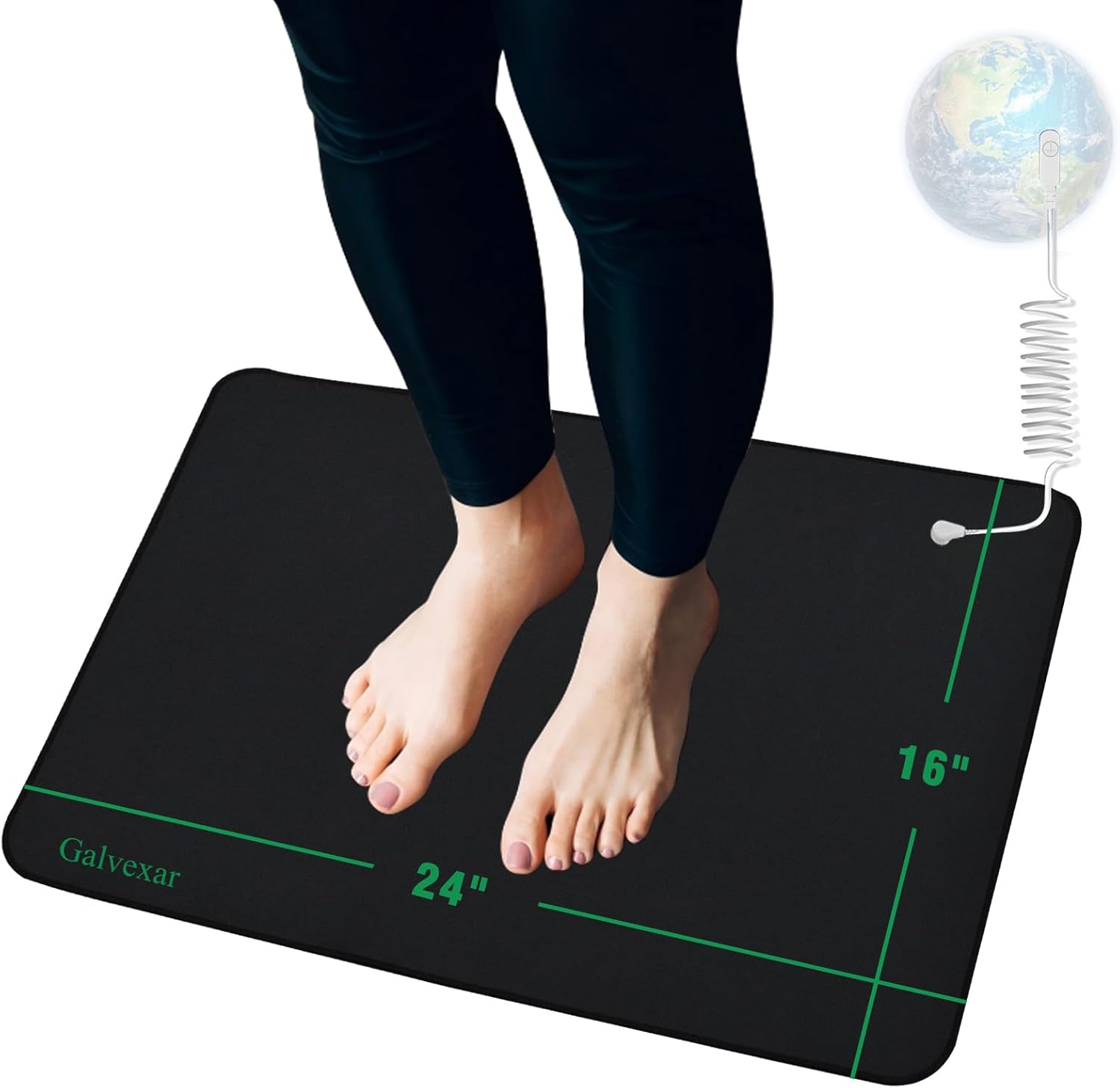 Grounding Mat for Feet Earthing Pad with 15ft Cord Conductive Carbon Fiber for Improved Sleep Pain Relief Muscle Relaxation Stress Reduction Wellness Mat for Bed Desk Couch Yoga(24"x16")