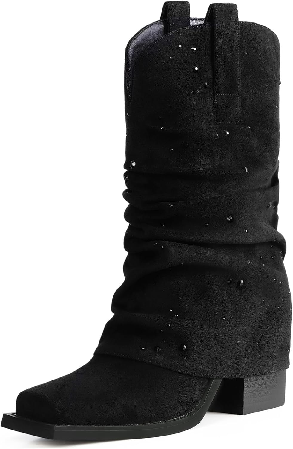 Cowboy Boots for Women Cowgirl Mid Calf Square Toe Fold Over Chunky... - Picture 41 of 56