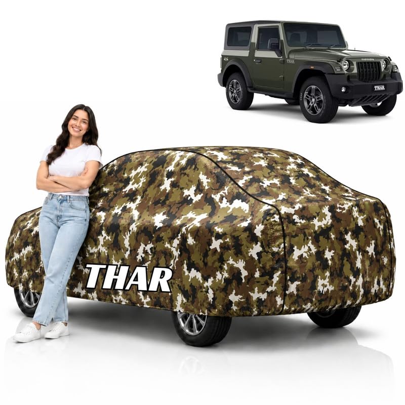 Image of Mind-Blowing 2026 100% Waterproof Thar Car Cover | Polyester Car Body Cover for Rain & Sun | UV Protection, Dustproof, Scratch Resistant, Windproof, Heat Resistant, Custom Fit (Jungle)