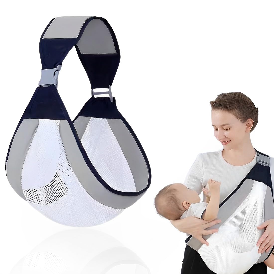 Baby Sling Breathable, Baby Carrier, Adjustable Baby Carrier Wrap, Anti-Slip Toddler Sling, Soft Baby Sling, with Comfortable Shoulder Straps for Newborn, Infant, Toddler, 0-36 Months, Gray